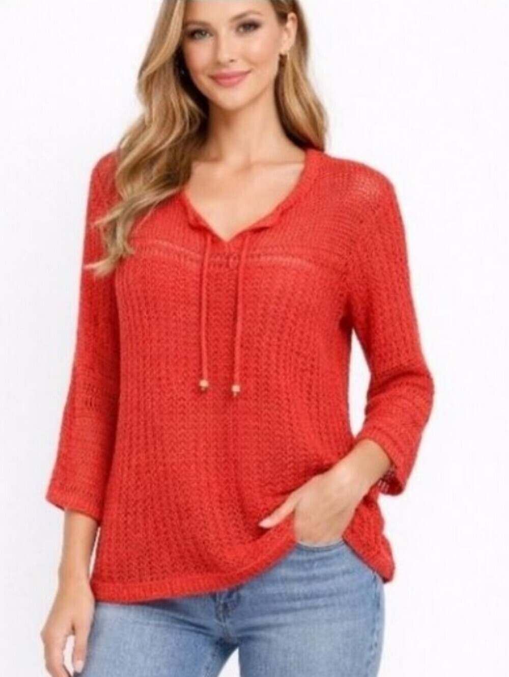 Lucky Brand Millbrae Open Loose Knit Crochet Burnt Orange Sweater Size Medium